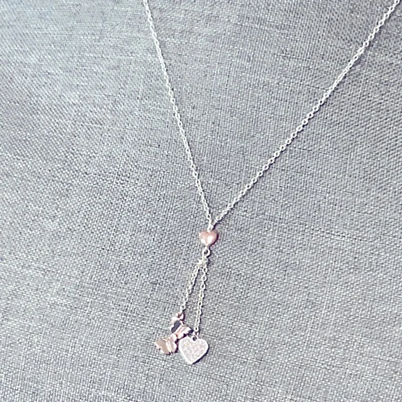 Silver & Rose Gold Tone Pendant Heart & Butterfly - Picture 2 of 8